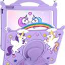 for iPad 9th/8th/7th Generation Case 10.2 Inch - Cute Girls Kawaii Cover Girly 3D Cartoon Teen with Rotating Stand & Strap Purple Soft Silicone Cases for iPad 7/8/9 Gen 2021 2020 2019