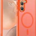 SUPFINE Magnetic for Samsung Galaxy S24 Case / S25 Case(Compatible with MagSafe) (Military Grade Drop Protection) Slim Translucent Shockproof Phone Case,Orange