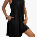 Ekouaer Women Nightgown with Pockets Sleep Shirts Sleeveless Sleepwear Pleated Front Nightshirt Round Neck Nightdress, XXL