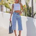 GRAPENT Capri Jeans for Women Wide Leg Trendy High Waisted Side Seam Stretchy Denim Capris Pants Summer Casual Jeans (Blue), X-Large