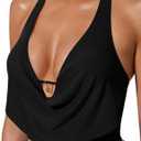SUUKSESS Women Sexy Two Piece Bikini Set Halter Cowl Neck Bathing Suit (Black, L)
