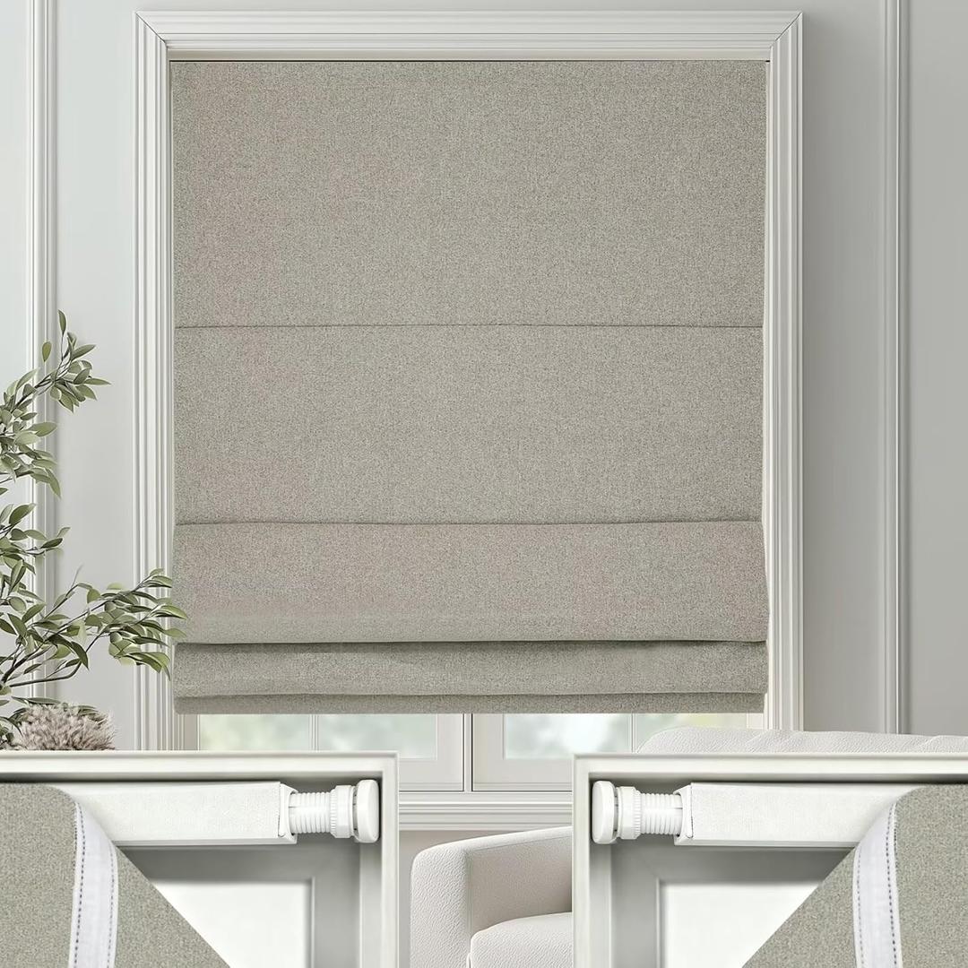 Changshade No Drill Roman Shades Cordless Blinds Blackout for Indoor Windows, Room Darkening Black Out Tension Rod No Hardware No Tools Inside Mount, Shade Size 40 Inches Wide 64 Inches High, Beige