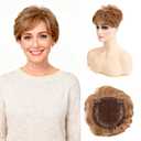 Short Hair Topper for Thinning Hair 5.5 Inch Short Pixie Cut Toppers Pieces Natural Curly Texture Synthetic Blonde & Highlights Wiglets Hairpieces (5.5 inch)