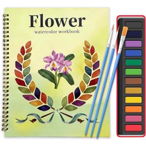 2 x Watercolor Workbook, Large 10.3x8.3 Beginner Friendly Watercolor Painting Kit with Thick Paper & 3 Brushes Included, Bird, Animal, Ocean & Flower Themes