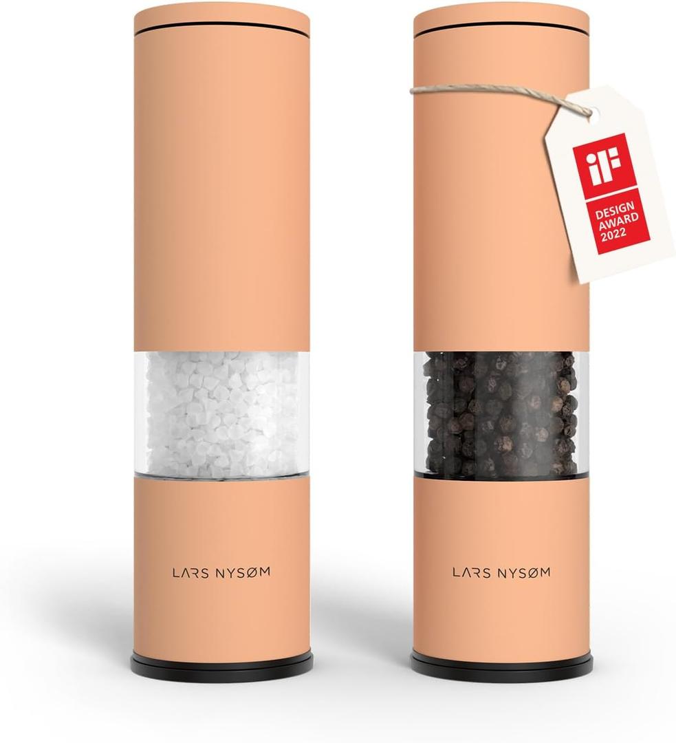 LARS NYSM Salt and Pepper Grinder Set Manual, Stainless Steel Salt and Pepper Mills with Adjustable Ceramic Grinder I Design Spice Shakers (Creamy Peach)