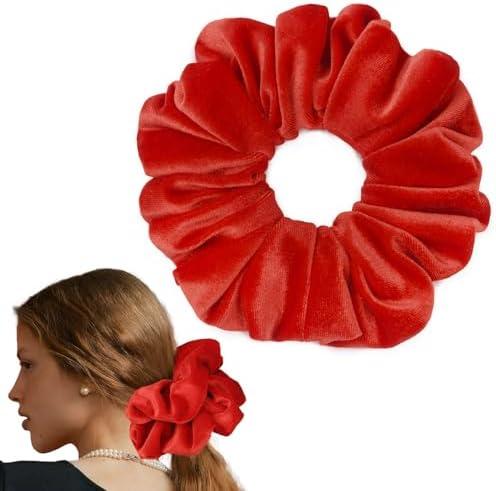 CEELGON Red Big Velvet Scrunchie 6.5 Inches Jumbo Scrunchies Hair Ties Oversized Ponytail Holder for Thick Curly Hair Extra Large Hair Accessories for Women (Red)