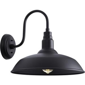16 Inch Dome Barn Light for Porch, Large Gooseneck Outdoor Light Fixture for Farmhouse, Barn Style Exterior Patio Wall Lights for Garage, Black Outside Wall Sconce for Front Door, House