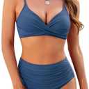 ZAFUL Women High Waisted Bikini Sets Two Piece Swimsuit Push Up Twist Front Ruched Bathing Suit Medium