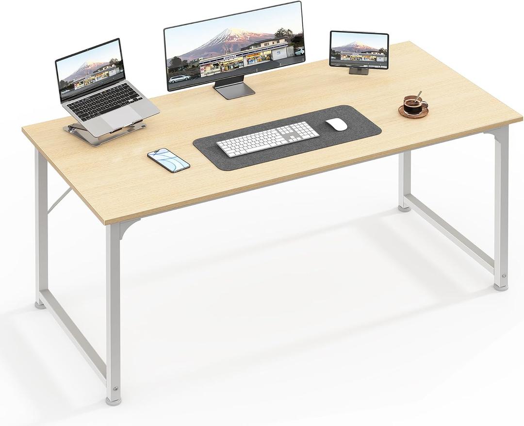 Huuger Computer Desk, 48 Inch Office Desk, Gaming Desk with Storage, Writing Desk Work Desk for Home Office, Study, Modern Simple Desk, Large Legroom, Metal Frame, Maple