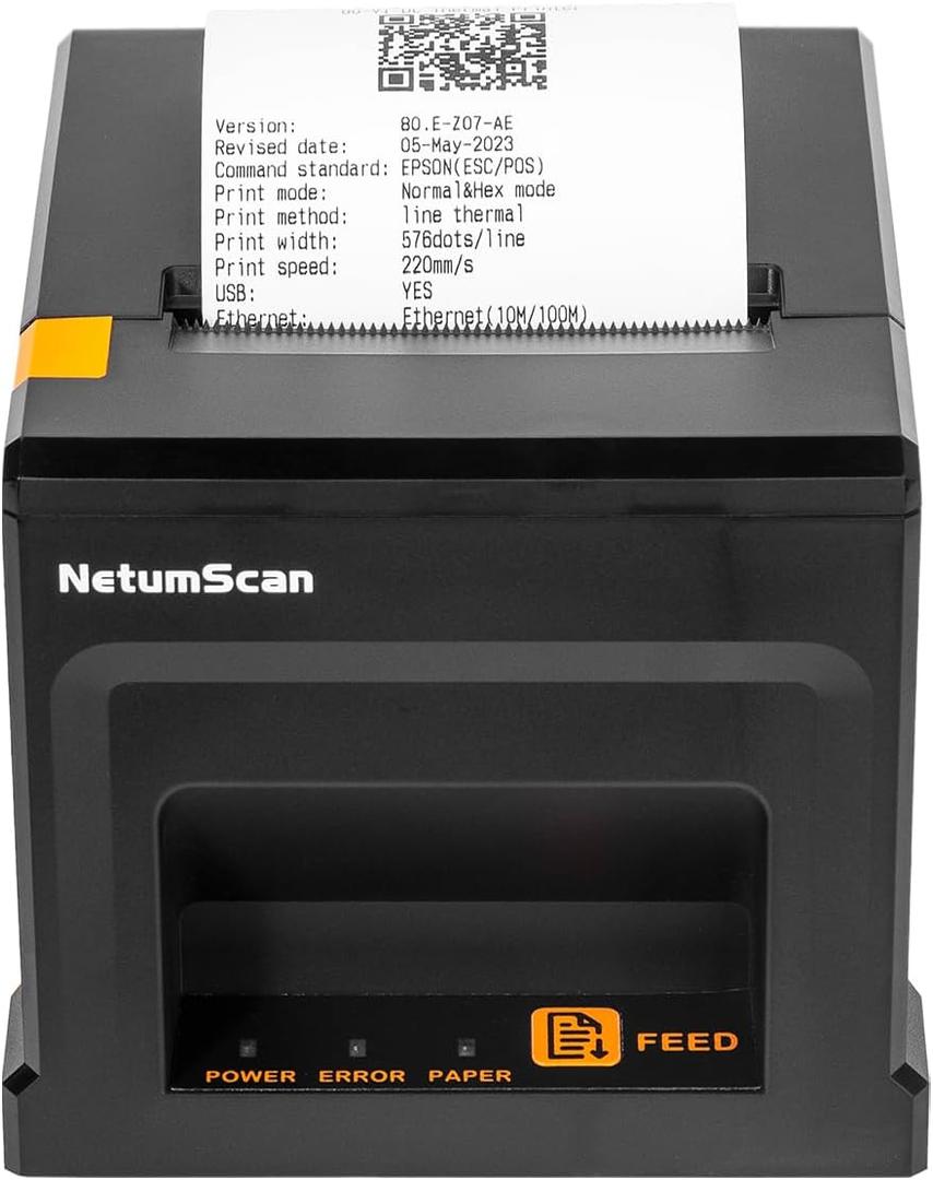 NetumScan USB POS Receipt Printer, 80mm Thermal Receipt Printer with Auto Cutter Cash Drawer, 300mm/s, USB Interface, Support Windows/Mac/Linux, Restaurant Kitchen Printer for ESC/POS