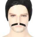 Men Wig with Mustache Black Short Wigs for Man Halloween Costume Party Cosplay Funny Wig (Pure Black)