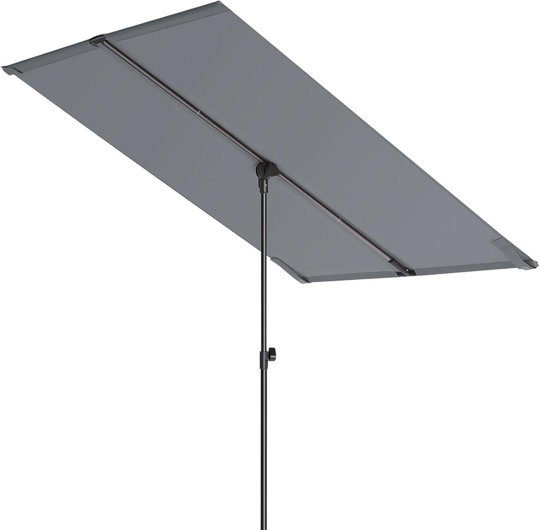 HOMSHADE 6x4ft Outdoor Balcony Umbrella - Flat Porch Pool Patio Umbrella Rectangular Canopy Shade UPF50+ UV Protection 360 Rotating & Tilting All Angles Applicable (Grey, No Base)