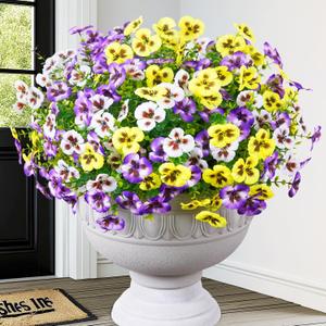 MARTINE MALL 18 Bundles Look Real Artificial Flowers for Outdoors, Realistic Fake Outdoor Flowers, UV Resistant Silk Pansy Flowers for Outside Faux Flower Plants for Outdoor Porch Garden, Mixed Colors
