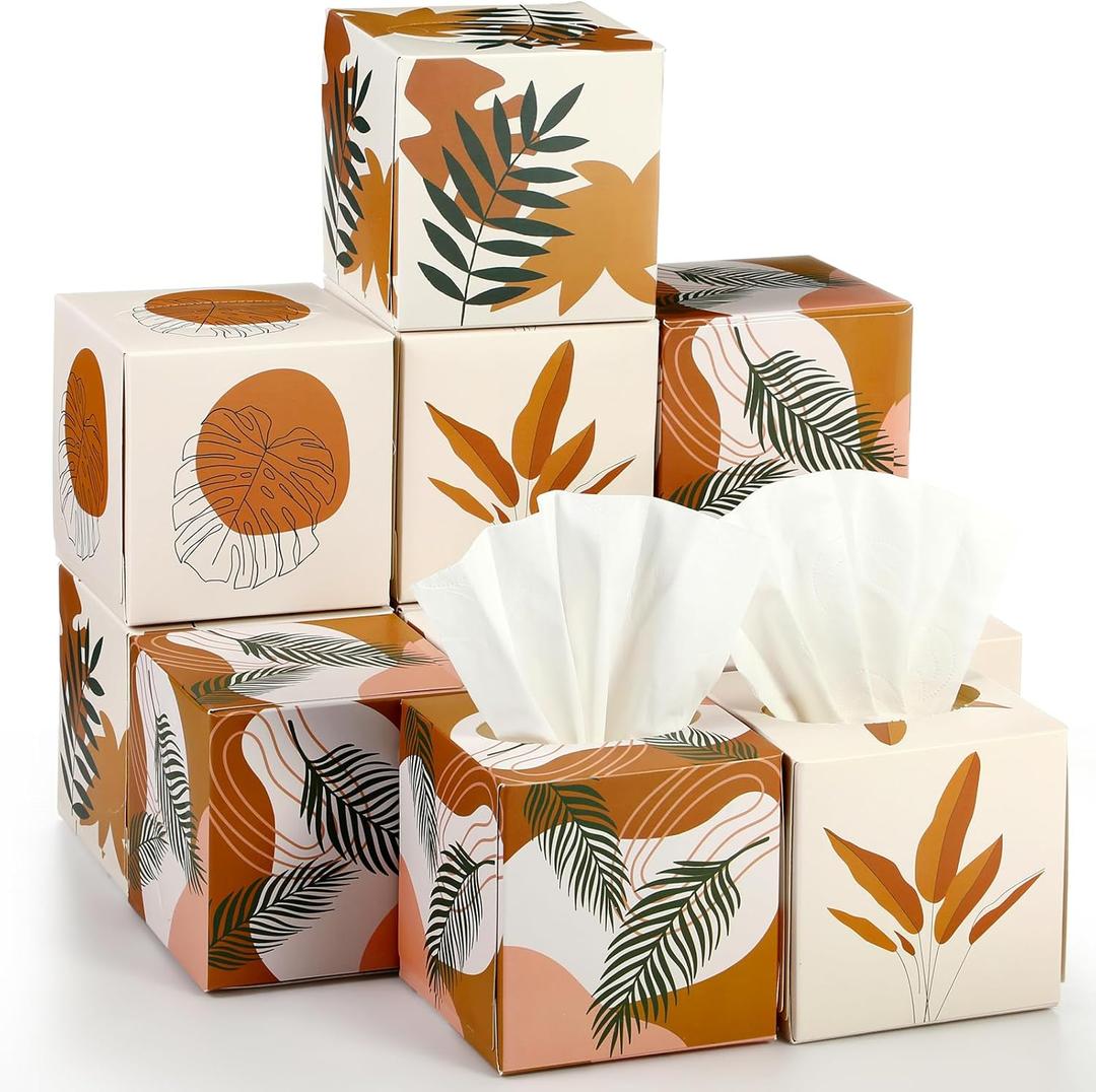 12 Pack Boho Facial Tissues 3 Ply Square Facial Tissues Cube Boxes for Back to School Supplies Car Pocket Toilet Household Bedroom Family, 600 Count (12 Packs of 50)