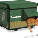 Weatherproof Heated Cat House for Outdoor in Winter, Heated Cat Bed Kitty Shelter with Cat Heating Pad, Insulated & Safe Escape Door, Warm Home for Outside Stray Cat (13"x16"x14", Green)