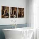 3pcs Funny Highland Cow Bathroom Wall Art Animal Bathroom Wall Decor Brown Cattle Picture Rustic Farmhouse Style Posters Prints Cow in Toilet Decorations for Restroom Home Decoration