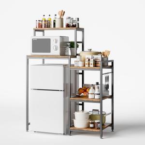 COCOLUCKY 6-Tier Mini Fridge Stand with Storage,Mini Fridge Shelf,Mini Coffee Bar with Mini Fridge Space,Baker Racks,Microwave Stand,Mini Fridge Cabinet with Storage for Dorm Kitchen(Vintage Brown), Medium