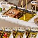 Kitchen sink double waterfall sink with LED display with cup washer, soap dispenser, waterfall mixer, worktop controller, etc. workstation kitchen sink (Gold, 35.4 * 19.7 * 8.7 IN)