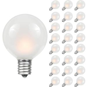 Novelty Lights 25 Pack G40 Frosted White Outdoor Globe Bulbs, Light Bulbs Glass Incandescent Bulbs with 3000 Hour Lifespan, Globe String Lights Replacement Bulbs