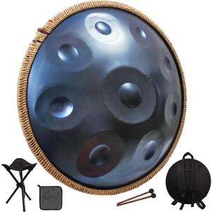 Handpan Drum for Beginners, 22 Inch D Minor Kurd 9 Notes - 440Hz Hand Drum Set for Music Therapy, Meditation & Outdoor Performances (Blue)