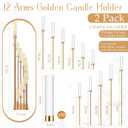 Dandat 2 Pcs 12 Arm Wedding Candelabras Candle Holder 57.5 Inch Tall Cluster Centerpieces Floor Candelabra Standing with Clear Acrylic Electronic Candle Shades for Birdal Shower Party Favors(Gold)