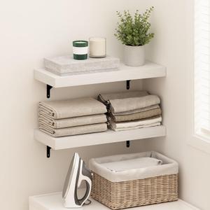 Furinno Tanna White Floating Shelves for Wall Set of 2, 22-Inch Wall Shelf, Wall Mounted Shelf, for Bathroom, Home Office, Living Room, White Wood