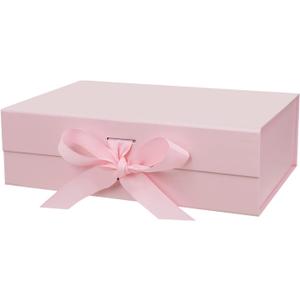10.5"X7.5"X3.1" Pink Magnetic Gift Box with Lid and Ribbon for Presents