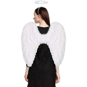 Angel Wings and Halo for Adult Feather Angel Wings Costume for Women Halloween Cosplay (White)
