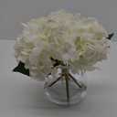 Hollyone Hydrangea Artificial Flowers with Vase White Silk Fake Flowers Arrangements in Glass Vase with Faux Water for Home Bathroom Office Table Centerpiece Shelf Decorations