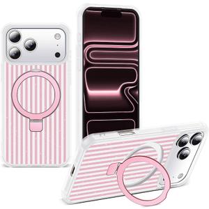 Striped for iPhone 17 Pro Max Case with Stand,6.9" T-Pink