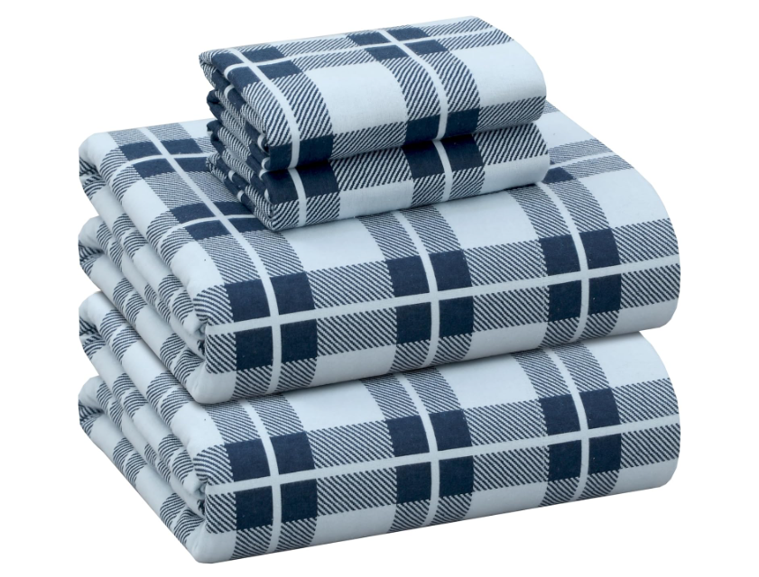 RUVANTI Flannel Sheets King Size - 100% Cotton Double Brushed King Size Sheets Set - Deep Pockets 16 Inches Bed Sheets - All Seasons Breathable & Extra Soft - Warm & Cozy, 4 Piece, Illusion Check