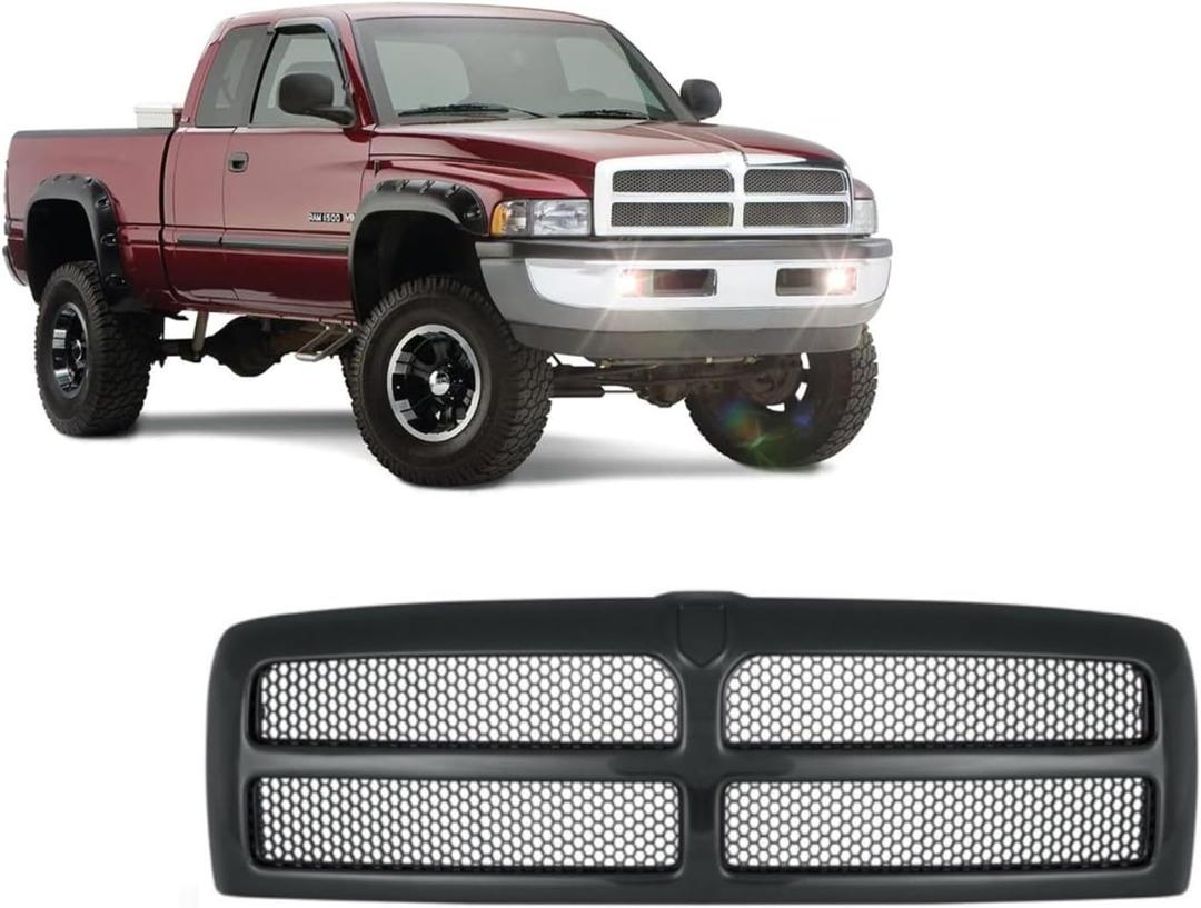 Front Grille With Honeycomb Mesh Insert (All Black) Front Grill Compatible With Dodge 1994-2001 Ram 1500 / Compatible With Dodge 1994-2002 Ram 2500 / Compatible With Dodge 1994-2002 Ram 3500