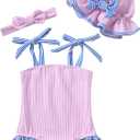 Renotemy Baby Girl Swimsuit Toddler Girls One-Piece Swimsuit Summer Beach Bikini Girl Bathing Suits with Hat 0-24 Month (3-6 Months, Pinkstripe)