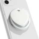 OnTheGrip Cute Solid Macaron Color Heart Shape Collapsible Mobile Phone Grip Stand Holder for Smartphone Tablet Cell Phone Accessory (White)