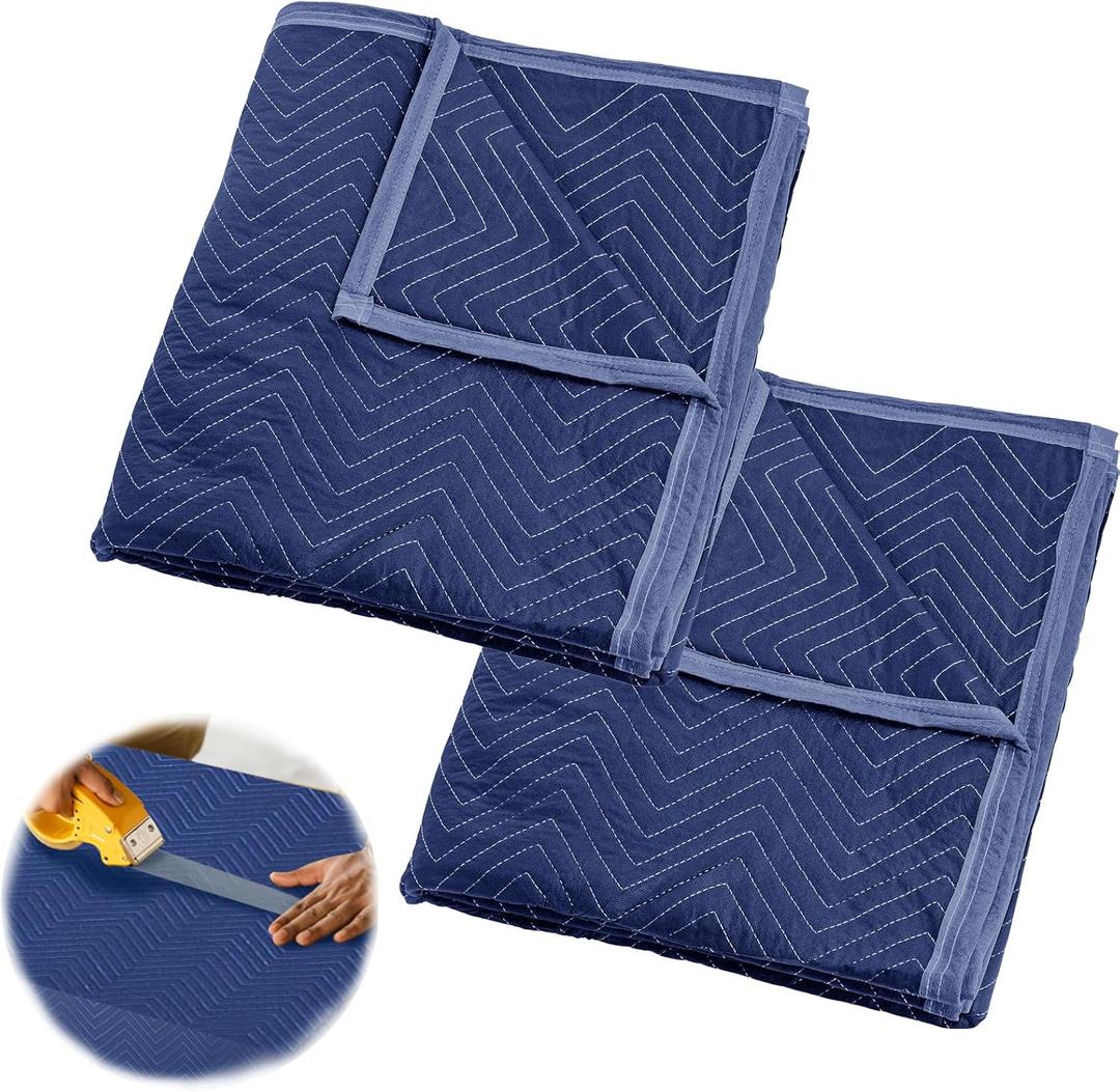 2 Pack Moving Blankets 80''x72''Heavy Duty Packing Blankets for Protecting Furniture Moves Storage, Professional Quilted Shipping Furniture Pads Navy (Blue)