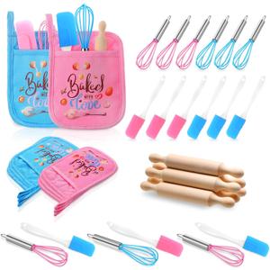24 Pcs Valentines Day Gifts for Kids Valentines Day Baking Supplies with Kitchen Utensil, Pot Holders, Spatula, Rolling Pin, Whisk for Kids Classroom School Exchange Party Favors (Small)