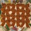 12 Pcs Christmas Velvet Bows 6 Inch Rustic Wreath Gift Bows Vintage Xmas Ribbon Bows Holiday Ornaments for Christmas Tree Wreath DIY Xmas Crafts Home Decorations (Khaki)