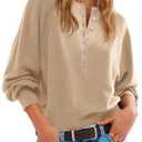 Saodimallsu Womens Button Crew Neck Sweater Fall Long Sleeve Henley Shirts Trendy Loose Knit Pullover Tops Apricot S