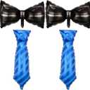 4PCS Father's Day Balloons Father's Day Party Decorations Black Bow Tie Blue Necktie Foil Balloons for Happy Father's Day Dad Birthday Party Decorations