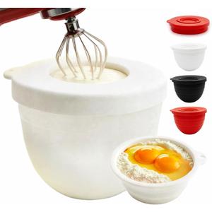 Silicone Bowl Liner for KitchenAid Mixer 4.5/5QT, Collapsible Mixing Bowl Insert with Airtight Lid, Food Grade Silicone KitchenAid Stand Mixer Bowl Liner, Heat Resistant, Dishwasher Safe, 1 (White)