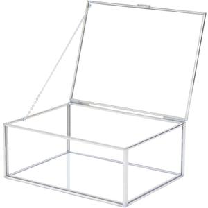 Vintage Glass Jewelry Box Keepsake Box with Hinged Lid, Great for Storage Trinket/Jewelry/Card/Photo, Stainless Steel Decorative Box for Dresser-15612BBXG (Middle)