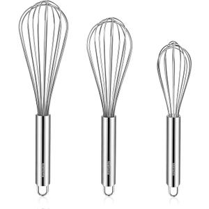 NileHome Stainless Steel Whisk Set 8" 10" 12" Kitchen Whisk Balloon Whisk Kitchen Wisk Wire Whisks for Cooking, Whisking, Blending, Beating, Stirring-3 Pack