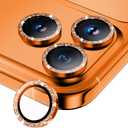 Camera Lens Protector for iPhone 17 Pro Max/17 Pro/16 Pro Max/16 Pro/15 Pro Max/15 Pro/14 Pro Max/14 Pro, Tempered Glass Metal Individual Cover[Anti-drop] Case Friendly- Glitter Cosmic Orange