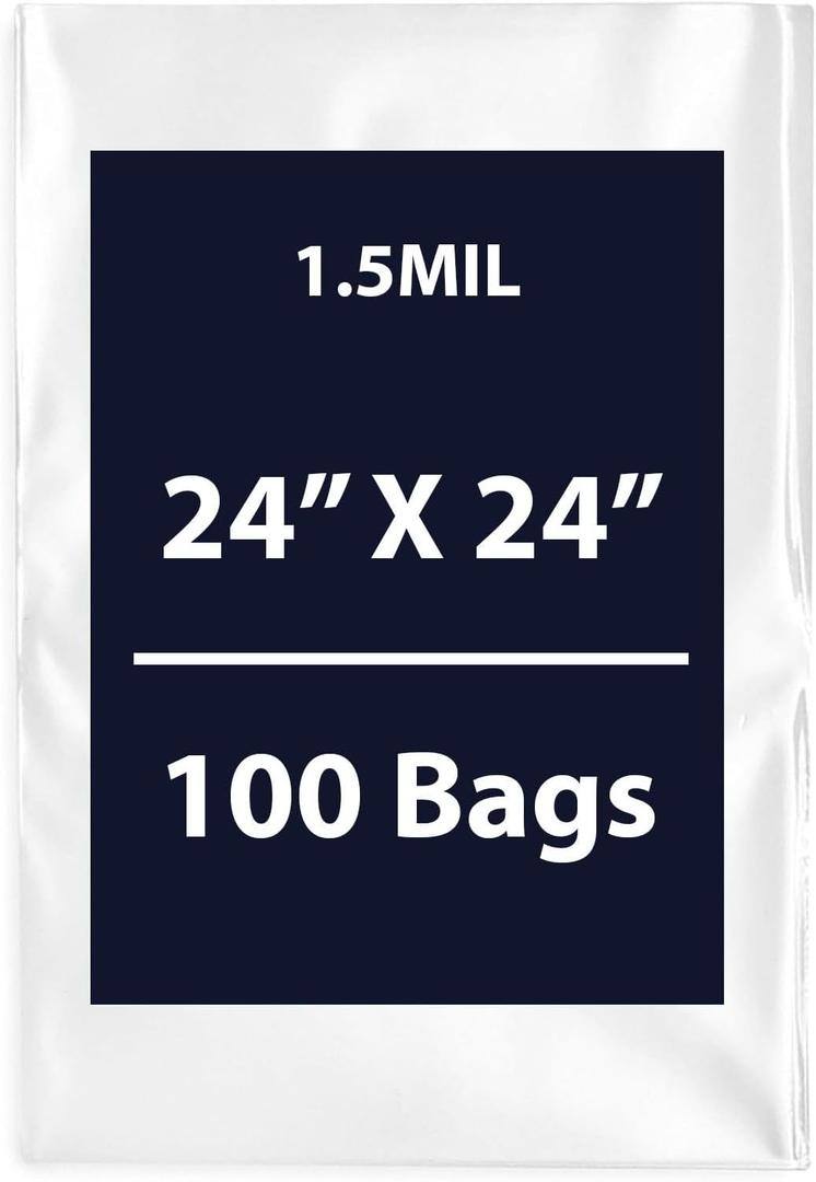 Multiple Sizes Clear Flat Poly Bags, 1.5Mil 24" X 24" & 100 Bags | Low-Density Polyethylene (LDPE), Flat Open Top Plastic Packaging Packing | Flexible and Durable Plastic Bag