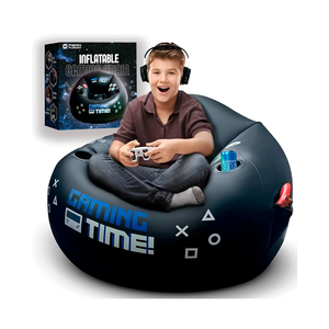 Inflatable Gaming Chair for Kids & Teens with Cup Holders and Side Pocket - This Air Gaming Bean Bag Chairs for kids is The Perfect Furniture for Gamer Room Decor - Perfect Gaming Stuff for boys 4-12