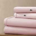 Lacoste 100% Cotton Percale 4-Piece Sheet Set Crisp Cool Breathable All-Season Bedding, Oeko-Tex Certified, Soft Matte Finish, Durable Premium Cotton Solid, Iced Pink, Twin