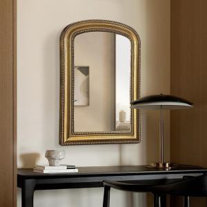 Gold Vintage Mirror Antique Arched Mirror for Entryway Living Room Decor,Wood Frame with Ornate Beaded Decor Mirrors 20"X30" (19.5"X30")