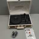 Vinyl Record Player Suitcase with Built-in Speakers, Portable Turntable with RCA, Line in, Bluetooth and Headphone Jack for Records, Vintage LP Player in PU Leather White