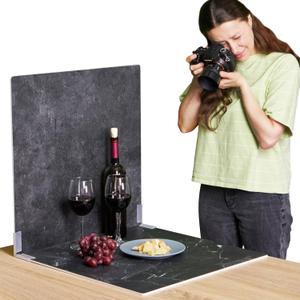 2 Pack Photo Backdrop Board | Realistic Photography Background | Food Photography Background | Replica Surfaces | Product Photography Backdrops | Black Marble & Stone | Flat Lay Background | Large (Big)