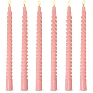 6 Pack 10 Inch Pink Spiral Taper Candles for Holiday Home Decoration, Unscented Dripless Twisted Candlesticks for Dinner Party Wedding Valentine's Day Baby Shower and Easter